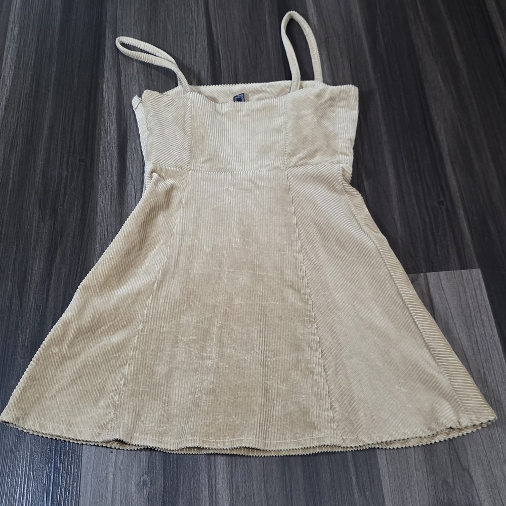 Forever 21 Y2K Style Corduroy Mini Pinafore Overall Dress Beige Tan Women XS - Picture 2 of 9